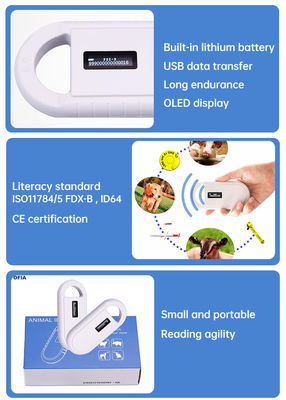 Fofia เครื่องอ่านไมโครชิปสัตว์เลี้ยงแบบพกพา PT160 134.2kHz หน้าจอ OLED แบตเตอรี่ลิเธียม USB ได้รับการรับรอง CE ISO ระยะ 5-10 ซม.