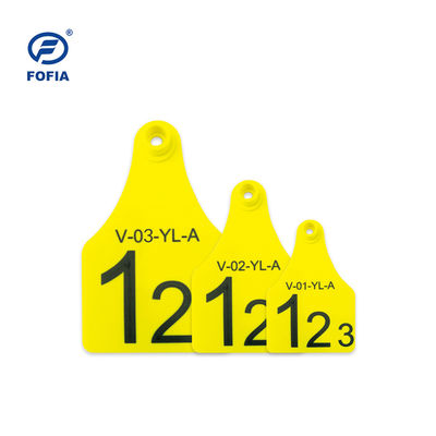 RFID Visual Tag ขนาดเล็ก / กลาง / ใหญ่ ตัวเลือกที่ดีที่สุดสําหรับการจัดการสัตว์ การสนับสนุนการพิมพ์เลเซอร์ 134.2 Khz สีเหลือง