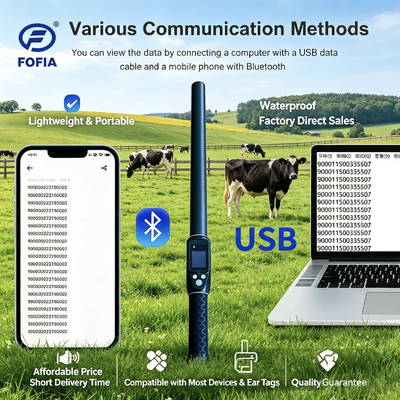 คอมแพคต์ RFID Stick Reader รองรับ ISO11784 85 FDX B แท็ก HDX และ ID64 พร้อม Bluetooth 5 และโฮสติกกันน้ํา