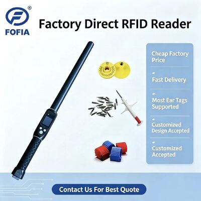 FOFIA กันน้ํา ระยะยาว 134.2kHz RFID Ear Tag Reader โปรต็อกอล ISO11784/5 ระยะอ่าน 30-100cm PVC