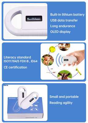 เครื่องอ่านบัตร RFID สัตว์พลาสติกมือถือ PT160 134.2kHz OLED Screen USB แบตเตอรี่ลิธีโอ CE รับรอง ISO 11784/11785