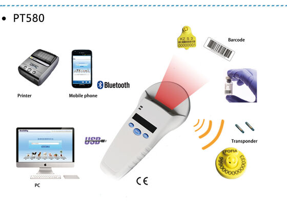 FOFIA สีขาวทนทาน RFID มืออ่าน 128x32 OLED Screen USB โปรต็อกอล ISO11784/5 สําหรับการใช้พลาสติกในฟาร์มสัตว์เลี้ยงระยะไกล