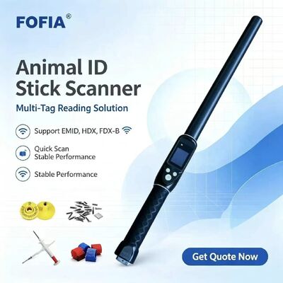 เครื่องอ่านแท็กหู RFID ระยะไกลกันน้ำทนทาน 134.2kHz โปรโตคอล ISO11784/5 ระยะการอ่าน 30-100 ซม. วัสดุ PVC สำหรับฟาร์ม