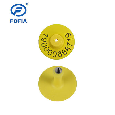 ป้ายหูสัตว์ RFID อิเล็กทรอนิกส์กันน้ำ UHF TPU หนา 5.7 มม. สีเหลือง ET933+T901 ชิป รับประกัน 5 ปี สำหรับโค Fofia