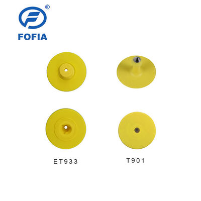 UHF อิเล็กทรอนิกส์ใหม่ RFID กันน้ํา TPU 5.7 มิลลิเมตร สีเหลือง สัตว์ Ear Tags ET933 + T901 ชิป 5 ปีรับประกัน Fofia การใช้งานวัว