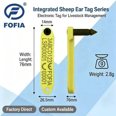 Fofia HDX ใหม่ ทนต่ออุณหภูมิสูง รวมกันการหลุด TPU เลเซอร์โค้ดอิเล็กทรอนิกส์ ET969 แกะสีเหลือง RFID Tag หู 1.5