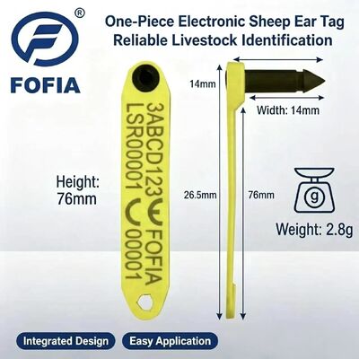 ป้ายหูแกะ Fofia HDX ET969 ทนความร้อนสูง ป้องกันการหลุดร่วง สีเหลือง ชิป RFID ติดตามสัตว์ ใช้งานได้ 1.5 ปี