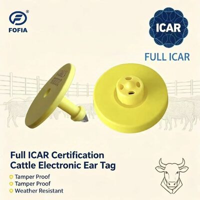 Fofia กันน้ํา ครบ ICAR รับรอง ET908 สีเหลือง RFID TPU ใบตราหูวัว คุณภาพสูง 1.5 ปี การรับประกัน