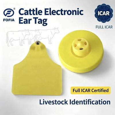 ป้ายหูโค สุกร แกะ FOFIA ICAR LF ทนทาน กันน้ำ RFID TPU สีเหลือง ET908+T905 ชิป EM4305 รับประกัน 5 ปี ขนาด 14.5 มม.