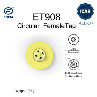 ป้ายหูโค สุกร แกะ FOFIA ICAR LF ทนทาน กันน้ำ RFID TPU สีเหลือง ET908+T905 ชิป EM4305 รับประกัน 5 ปี ขนาด 14.5 มม.