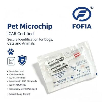 ปลอกคอสำหรับสุนัข Fofia กันน้ำ รุ่นขายดี RFID 134.2kHz วัสดุ PP ไมโครชิปสำหรับสัตว์เลี้ยงแบบฉีด ใช้งานในฟาร์ม ป้ายหู 1.5 ปี