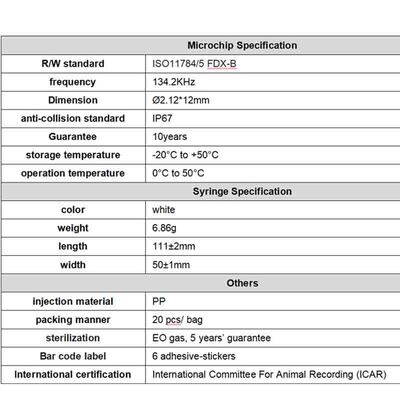 ทนทาน Fofia ใหม่ขายร้อน RFID 134.2kHz PP วัสดุสุนัข ID ไมโครชิป กันน้ํา เกษตรกรรม ใช้สัตว์เลี้ยงฉีด 1.5 ปี