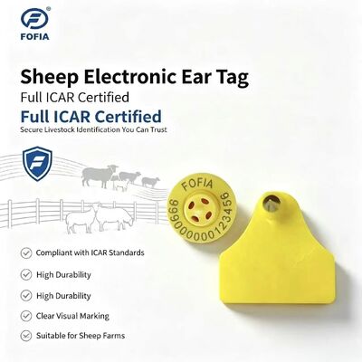 ป้ายหูอิเล็กทรอนิกส์ Fofia ET957+T967 สำหรับแกะ แพะ วัว แบบผสมผสาน ระบบ RFID การเข้ารหัสเลเซอร์ TPU รับประกัน 3 ปี