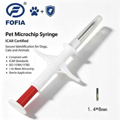 FOFIA ZS007 ICAR ได้รับการรับรอง 134.2kHz RFID Ear Tag สัตว์ไมโครชิป FDX/EM4305 IP67 กันน้ํา สีขาว PP 1.4x8mm สุนัขแมวสัตว์เลี้ยง
