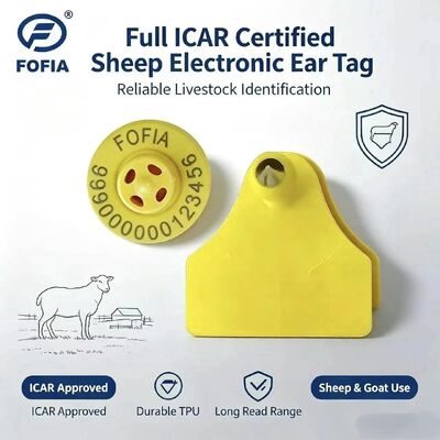 Fofia ET957+T967 แกะ แพะ วัว สังกัด อิเล็กทรอนิกส์ฟาร์มติดตาม Ear Tag ใหม่ คุณภาพสูง RFID TPU เลเซอร์โคด 3