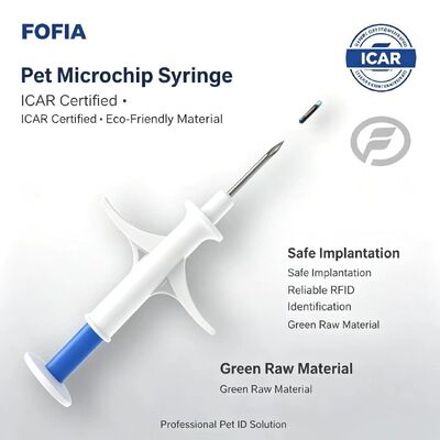 FOFIA ZS007 ICAR รับรอง 134.2kHz RFID ไมโครชิพสัตว์ FDX/EM4305 IP67 กันน้ำ PP สีขาว 1.4x8 มม. สุนัข แมว กระต่าย วัว ใหม่