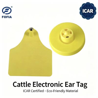 FOFIA Full ICAR LF ใหม่ ทนทาน กันน้ํา RFID TPU แท็กหูวัวสีเหลือง ET908+T905 EM4305 ชิป 5 ปี การรับประกัน 14.5 มิลลิเมตร