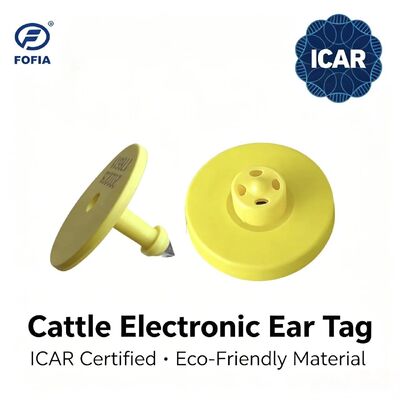 ICAR LF ครบใหม่ RFID กันน้ํา TPU สีเหลือง แท็กหูสัตว์ 14.5 มิลลิเมตร ET908+T901 ชิป 5 ปีรับประกัน