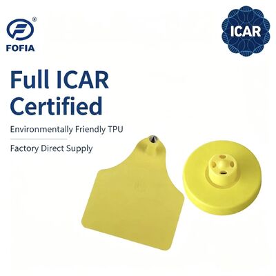 FOFIA New Full ICAR ทนทาน กันน้ํา RFID LF TPU แท็กหูเหลือง ET908+T905 EM4305 ชิป รับประกัน 5 ปี วัว 14.5 มม.