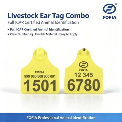 ICAR T904+T905 Combination Cattle Pig Animal Ear Tag New High Quality RFID Plastic TPU 70*57mm Laser Coding 3 Year Warranty