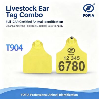 ICAR T904+T905 Combination Cattle Pig Animal Ear Tag New High Quality RFID Plastic TPU 70*57mm Laser Coding Farm 3 Year Warranty