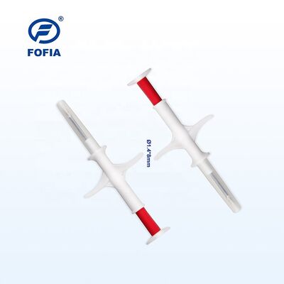 ไมโครชิปสัตว์ RFID แบบฉีดได้ 134.2 kHz FDX EM4305 ขนาด 1.4 x 8 มม. IP67 กันน้ำ ได้รับการรับรอง ICAR สำหรับแท็กประจำตัวสัตว์เลี้ยง