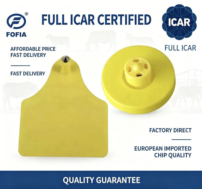 Full ICAR ET908+T905 RFID กันน้ํา TPU แท็กหูสัตว์สีเหลือง FDX-B 134.2Khz EM4305 ชิปวัว