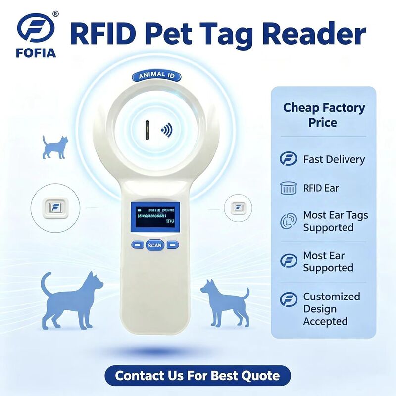 เครื่องอ่านมือถือ RFID PT200 พลาสติกที่ทนทานพร้อมหน้าจอ OLED 128x64 โปรโตคอล ISO11784 / 5 การอ่านระยะไกลสำหรับสัตว์เลี้ยงและการใช้งานในฟาร์ม