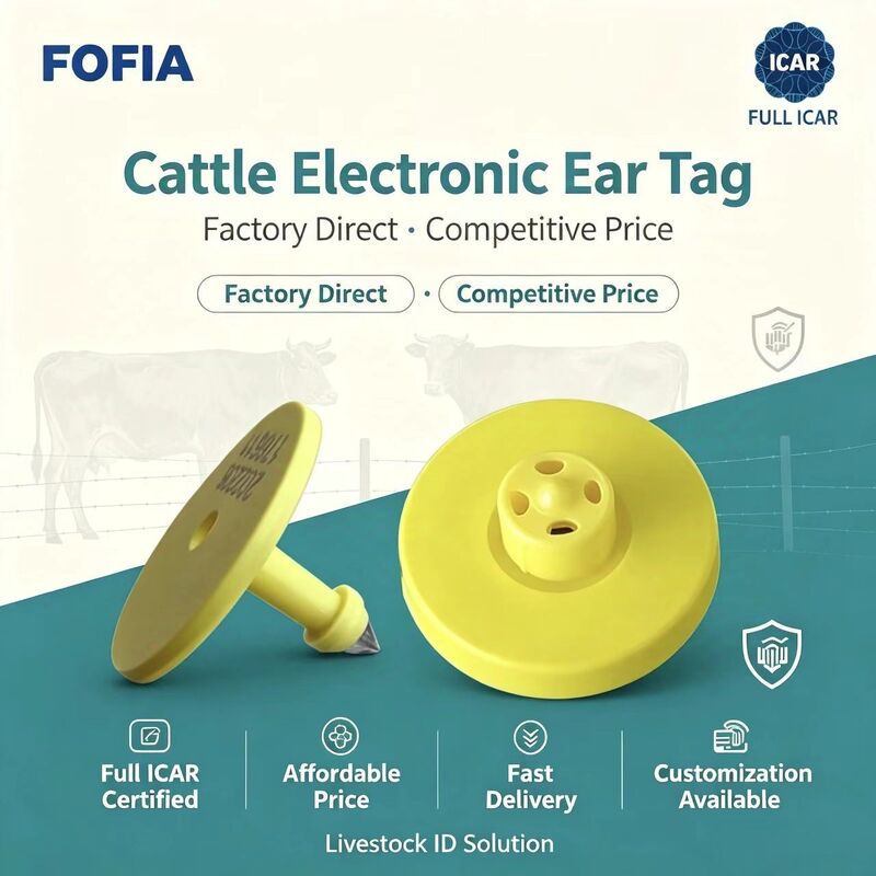 สินค้าใหม่ Full ICAR กันน้ํา RFID TPU สีเหลือง สัตว์ Ear Tags 14.5mm EM4305 ชิป 5 ปี การรับประกัน