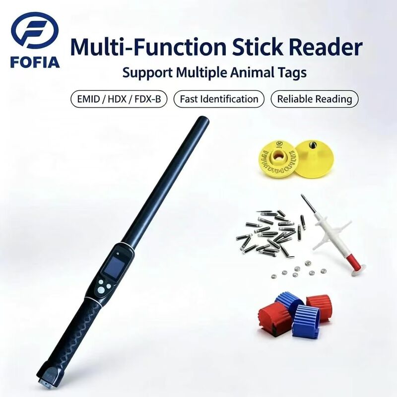 FOFIA กันน้ํา ระยะยาว 134.2kHz RFID Ear Tag Reader โปรต็อกอล ISO11784/5 ระยะอ่าน 30-100cm วัสดุ PVC สําหรับฟาร์ม