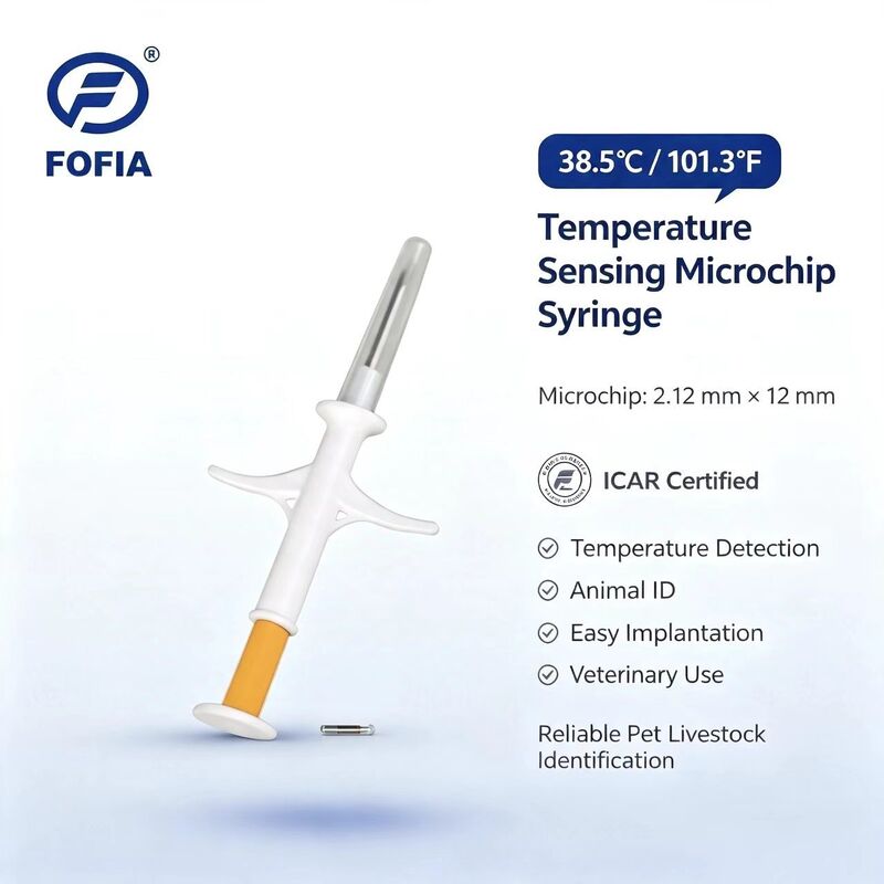 ICAR รับรอง Fofia เครื่องฉีดความร้อนใหม่ที่ตรวจจับอุณหภูมิ RFID สีขาว HT001 เครื่องระบุตัวสัตว์ กันน้ํา สุนัข แมวสัตว์เลี้ยง 1.5