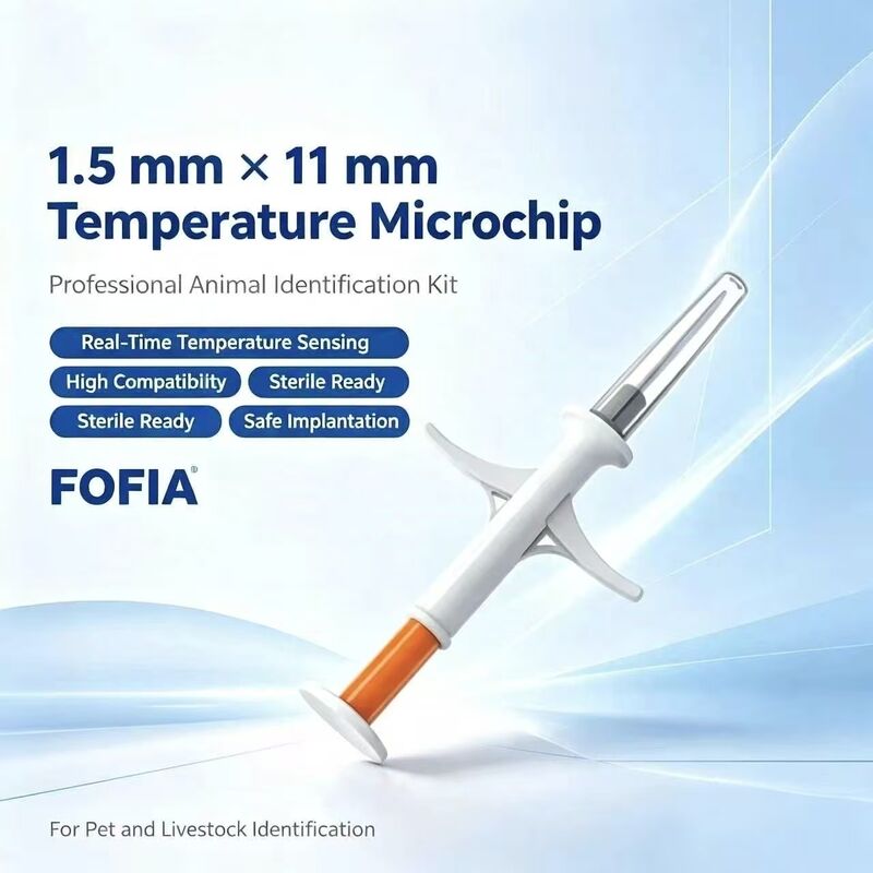 ICAR Certificated Fofia New Temperature-sensing Microchip RFID Bio-glass Waterproof Animal ID Ear Tag for Dogs/Cats/Pets 1.5