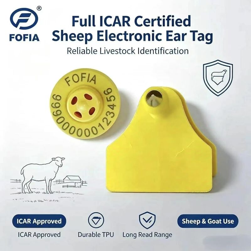 Fofia ET957+T967 แกะ แพะ วัว สังกัด อิเล็กทรอนิกส์ฟาร์มติดตาม Ear Tag ใหม่ คุณภาพสูง RFID TPU เลเซอร์โคด 3