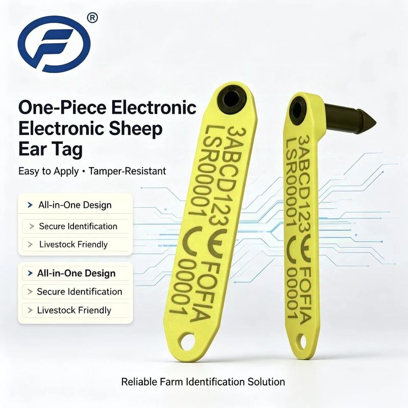 ป้ายหูอิเล็กทรอนิกส์ RFID กันความร้อนสูง Fofia แบบบูรณาการ ป้องกันการหลุดร่วง รหัสเลเซอร์ ET969 สำหรับแกะสีเหลือง TPU