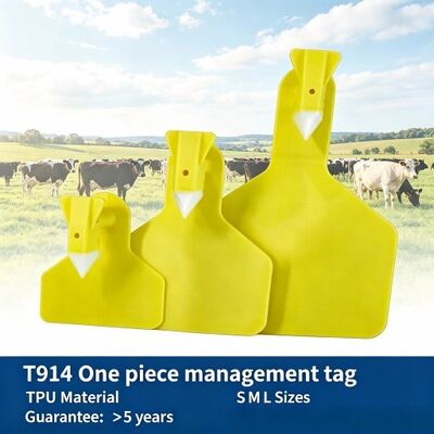 แท็กหู TPU RFID พลาสติกสีเหลือง หมู แกะ แกะสําหรับการจัดการสัตว์เลี้ยง Fofia T914 ไลเซอร์โค้ด ID หน่วยเลี้ยง